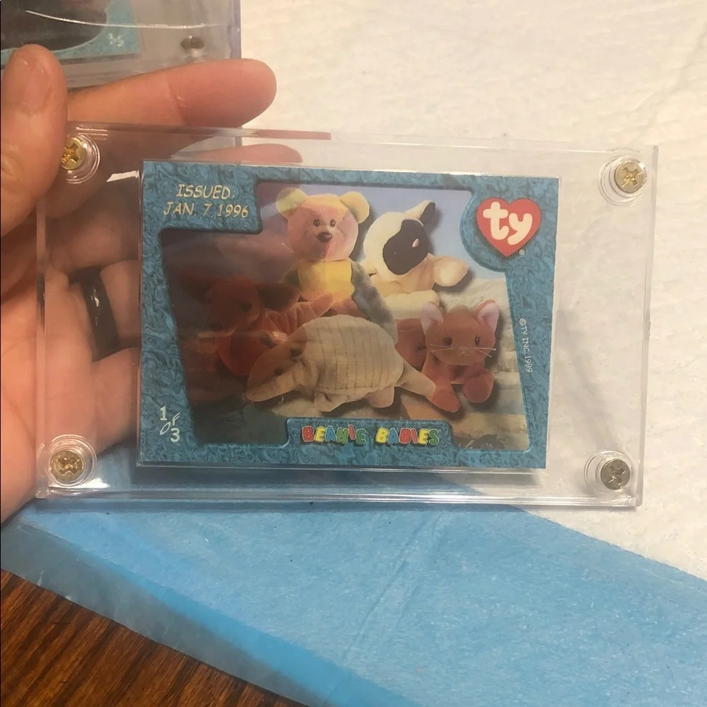 Ty Collectible Card with Teal Blue Frame and Multicolor Bears
